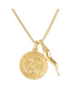 St. Michael Medallion & Horn 24" Pendant Necklace in 14k Gold-Plated Sterling Silver, Created for Macy's