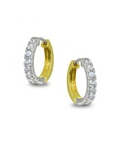 Cubic Zirconia Huggie Hoop Earrings in Two Tone 18k Gold Plate & Sterling Silver