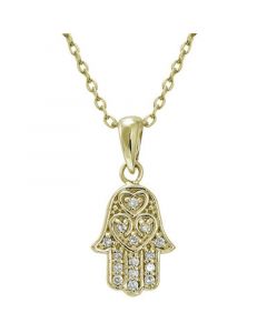 Cubic Zirconia Hamsa Pendant in 18k Gold Plated Sterling Silver