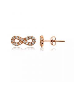 Cubic Zirconia Infinity Symbol Stud Earring in Sterling Silver, 18k Rose or Yellow Gold over Sterling Silver