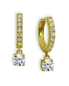 Cubic Zirconia Dangle Drop Huggie Hoop Earring in 18k Gold Plated Sterling Silver