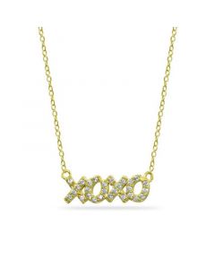 Cubic Zirconia "XOXO" Nameplate Necklace in 18k Gold Plated Sterling Silver