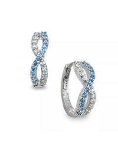 White and Blue Cubic Zirconia Infinity Huggie Hoop Earrings in Sterling Silver