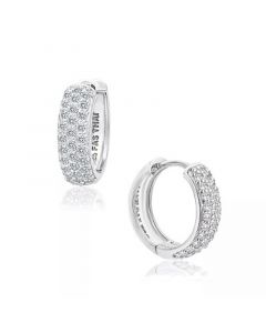 Cubic Zirconia Oval Huggie Hoop Earrings in Sterling Silver or 18k Gold Plated Sterling Silver