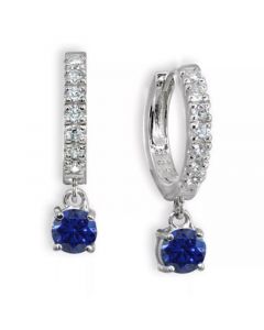 Color Cubic Zirconia Dangle Drop Huggie Hoop Earring in Sterling Silver