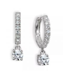 Cubic Zirconia Dangle Drop Huggie Hoop Earring in Sterling Silver or 18k Gold over Silver  (Also available in Lab created Opal)