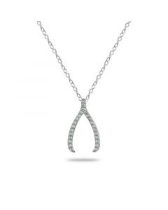 Cubic Zirconia Wishbone Slide Pendant in 18k Gold Plated Sterling Silver or Sterling Silver