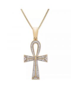 Men's Diamond Ankh Cross 22" Pendant Necklace (1/4 ct. t.w.) in 14k Gold-plated Sterling Silver and Sterling Silver