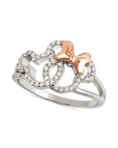 Cubic Zirconia Mickey & Minnie Openwork Ring in Sterling Silver & 18k Rose Gold-Plate