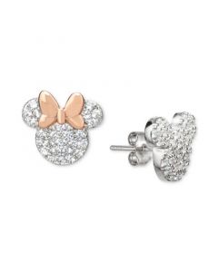 Cubic Zirconia Mickey and Minnie Mismatch Stud Earrings in Sterling Silver & 18k Rose Gold-Plate