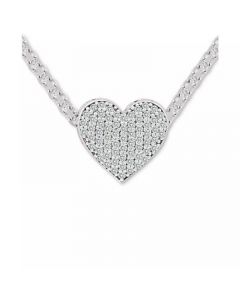 Cubic Zirconia Pavé Heart 18" Pendant Necklace in Sterling Silver