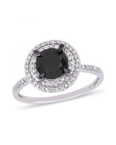 Black and White Diamond (1 5/8 ct. t.w.) Double Halo Engagement Ring in 14k White Gold