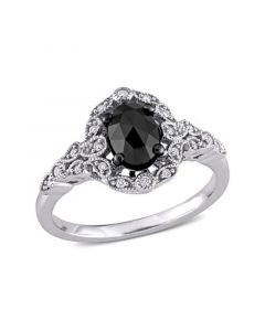 Black and White Diamond (1 ct. t.w.) Cluster Ring in 14k White Gold