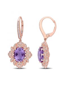 Amethyst (4 3/8 ct. t.w.) and Diamond (3/8 ct. t.w.) Floral Vintage Earrings in 14k Rose Gold