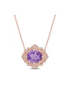 Amethyst (4 ct. t.w.) and Diamond (1/5 ct. t.w.) Floral Vintage Necklace in 14k Rose Gold