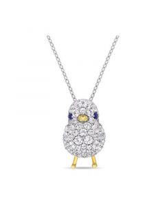 Created Blue and White Sapphire (2 3/4 ct. t.w.) Chick Bird Necklace in 18k Two-Tone Over Sterling Silver