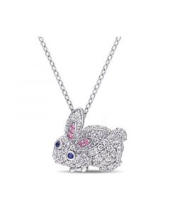 Multi-Color Created Sapphire (1 1/10 ct. t.w.) Bunny Necklace in Sterling Silver