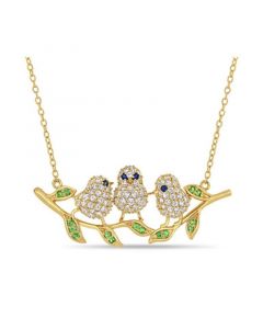 Created Blue and White Sapphire (1 1/4 ct. t.w.) Tsavorite (1/6 ct. t.w.) Leaf Chick Necklace in 18k Gold Over Sterling Silver