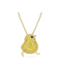 Created Blue and Yellow Sapphire (3 ct. t.w.) Chick Bird Necklace in 18k Gold Over Sterling Silver