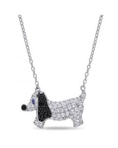 Created Blue and White Sapphire (1 1/3 ct. t.w.) Black Spinel (1/5 ct. t.w.) Dog Necklace in Sterling Silver