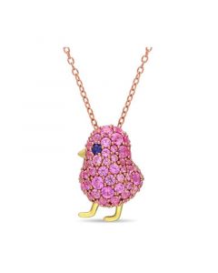 Created Blue and Pink Sapphire (2 3/8 ct. t.w.) Chick Bird Necklace in 18k Two-Tone Over Sterling Silver