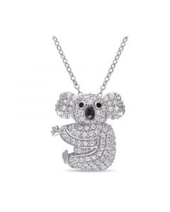 Created White Sapphire (1 1/20 ct. t.w.) and Black Spinel Accent Koala Necklace in Sterling Silver