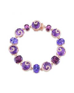 Multi-Gemstone (41 5/8 ct. t.w.) and Diamond (3/4 ct. t.w.) Link Scroll Bracelet in 14k Rose Gold