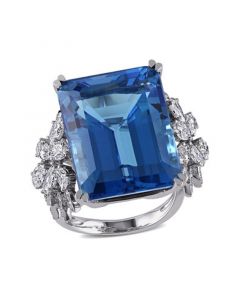 Blue Topaz (28 1/4 ct. t.w.) and Diamond (1 3/4 ct. t.w.) Ring in 14k White Gold