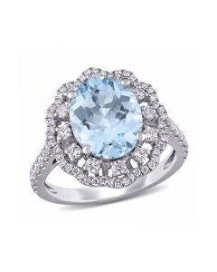 Aquamarine (2 3/4 ct. t.w.) and Diamond (3/4 ct. t.w.) Halo Ring in 14k White Gold