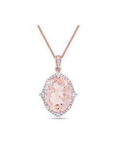 Morganite (9 3/4 ct. t.w.), White Sapphire (1/4 ct. t.w.) and Diamond (1/4 ct. t.w.) Vintage-Inspired Halo Necklace in 14k Rose Gold