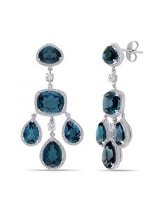 Blue Topaz (55 ct. t.w.) and Diamond (1 7/8 ct. t.w.) Geometric Dangle Earrings in 18k White Gold