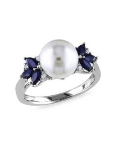 Freshwater Cultured Pearl (9-9.5mm), Sapphire (5/8 ct. t.w.) and Diamond Accent Ring in 10k White Gold