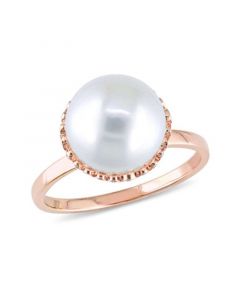 Freshwater Cultured Pearl (9.5-10mm) and Diamond (1/4 ct. t.w.) Cocktail Ring in 14k Rose Gold