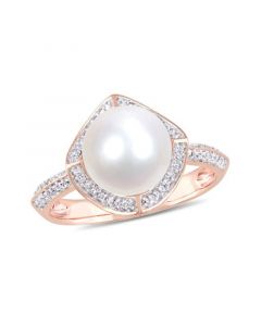 Freshwater Cultured Pearl (8.5-9mm) and Diamond (1/4 ct. t.w.) Vintage Halo Ring in 10k Rose Gold