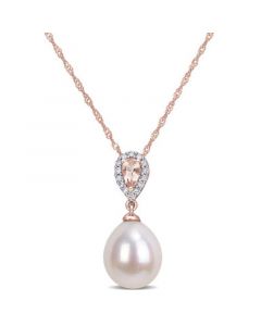 Freshwater Cultured Pearl (9-9.5mm), Morganite (1/4 ct. t.w.) and Diamond-Accent 17" Necklace in 10k Rose Gold