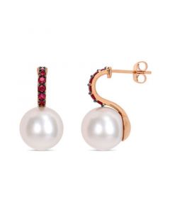 Freshwater Cultured Pearl (11-12mm) and Ruby (1/2 ct. t.w.) Drop Earrings in 10k Rose Gold