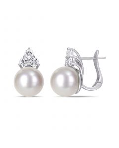 South Sea Cultured Pearl (11-12mm) and Diamond (1 ct. t.w.) Cuff Earrings in 14k White Gold