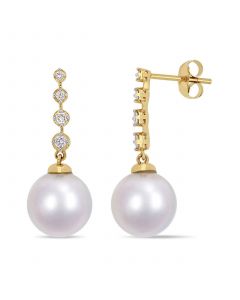 South Sea Cultured Pearl (10-10.5mm) and Diamond (1/6 ct. t.w.) Dangle Earrings in 14k Yellow Gold