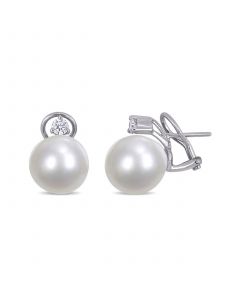 South Sea Cultured Pearl (12-13mm) and Diamond (1/3 ct. t.w.) Stud Earrings in 14k White Gold