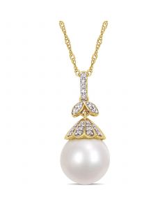 South Sea Cultured Pearl (10-10.5mm) and Diamond (1/10 ct. t.w.) Vintage 17" Necklace in 14k Yellow Gold