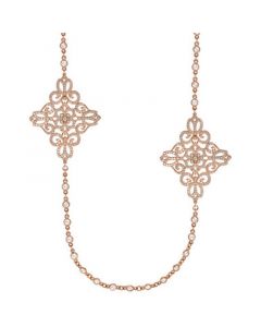 Crystal Four Point Medallion Opera Necklace in 14k Rose Gold Over Sterling Silver