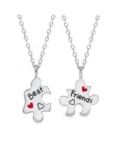 Children's  Puzzle Pieces Best Friends 2-Piece Necklace Set in Sterling Silver