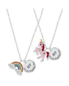 Children's  Rainbow Unicorn Best Friends Two Piece Necklace Set in Sterling Silver