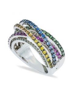 Multi- Sapphire (2-1/2  ct. t.w.) and Diamond (1/6  ct. t.w.) Ring Set in Sterling Silver