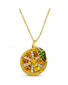 Multi-Colored Sapphire and Tsavorite (1/20 ct. t.w.) Orange Pendant in 14K Yellow Gold