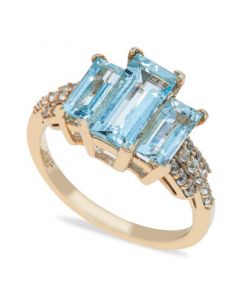 Aquamarine (3 ct. t.w) & Diamond (1/2 ct. t.w.) Ring in 14K Yellow Gold