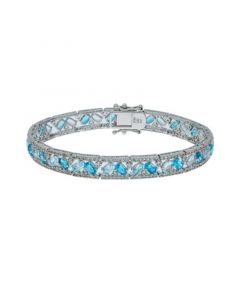 Blue and White Topaz Tennis Bracelet in Sterling Silver