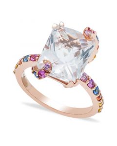 White Quartz and Multi-Colored Sapphire Ring in 14K Rose Gold