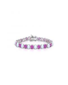 Opal (9-3/4 ct. t.w) & Pink Sapphire (5-7/8 ct. t.w.) Tennis Bracelet in Sterling Silver