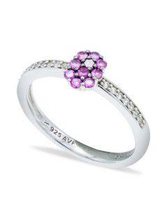 Pink Sapphire (1/3 ct. t.w.) Diamond (1/20 ct. t.w.) Stackable Ring  in Sterling Silver